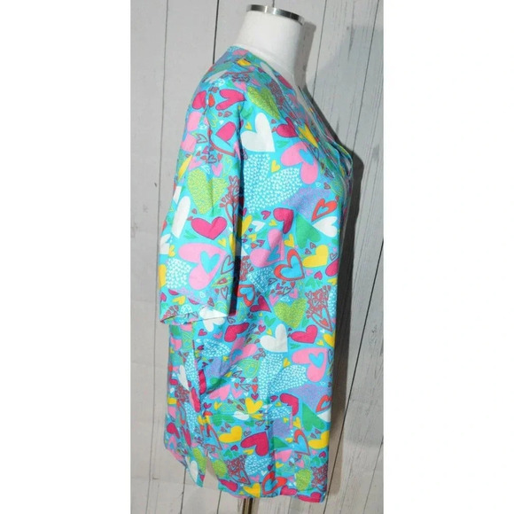 Jasco Uniform Women's Blue Heart Patterned Short Sleeve Scrub Shirt Size L - Picture 5 of 8